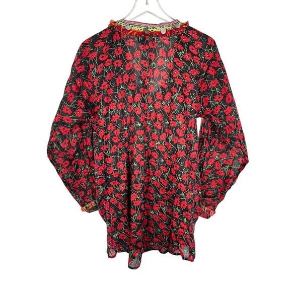 NEW! Dolly's D-Lite Custom Long Sleeve V Neck Micro Mini Dress L Floral Fringe - Picture 3 of 12